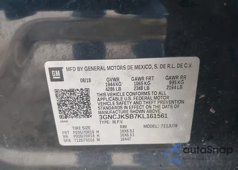 2019 Chevrolet Trax Ls z USA, uszkodzony, nr VIN 3GNCJKSB7KL161561